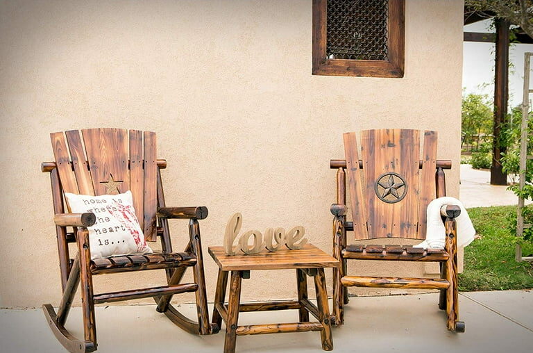 Texas front porch with rustic wooden rocking chairs, star design, and southern charm, inviting curb appeal for homes in Spring, Conroe, and The Woodlands