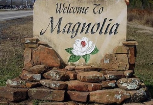 Welcome to Magnolia, Texas, marking the entrance to a community with active real estate opportunities for buyers and sellers.