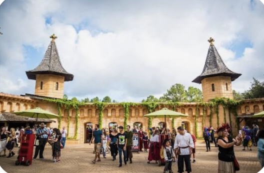 Crowds enjoying the Texas Renaissance Festival near Magnolia TX, a popular attraction close to nearby neighborhoods and homes for sale.